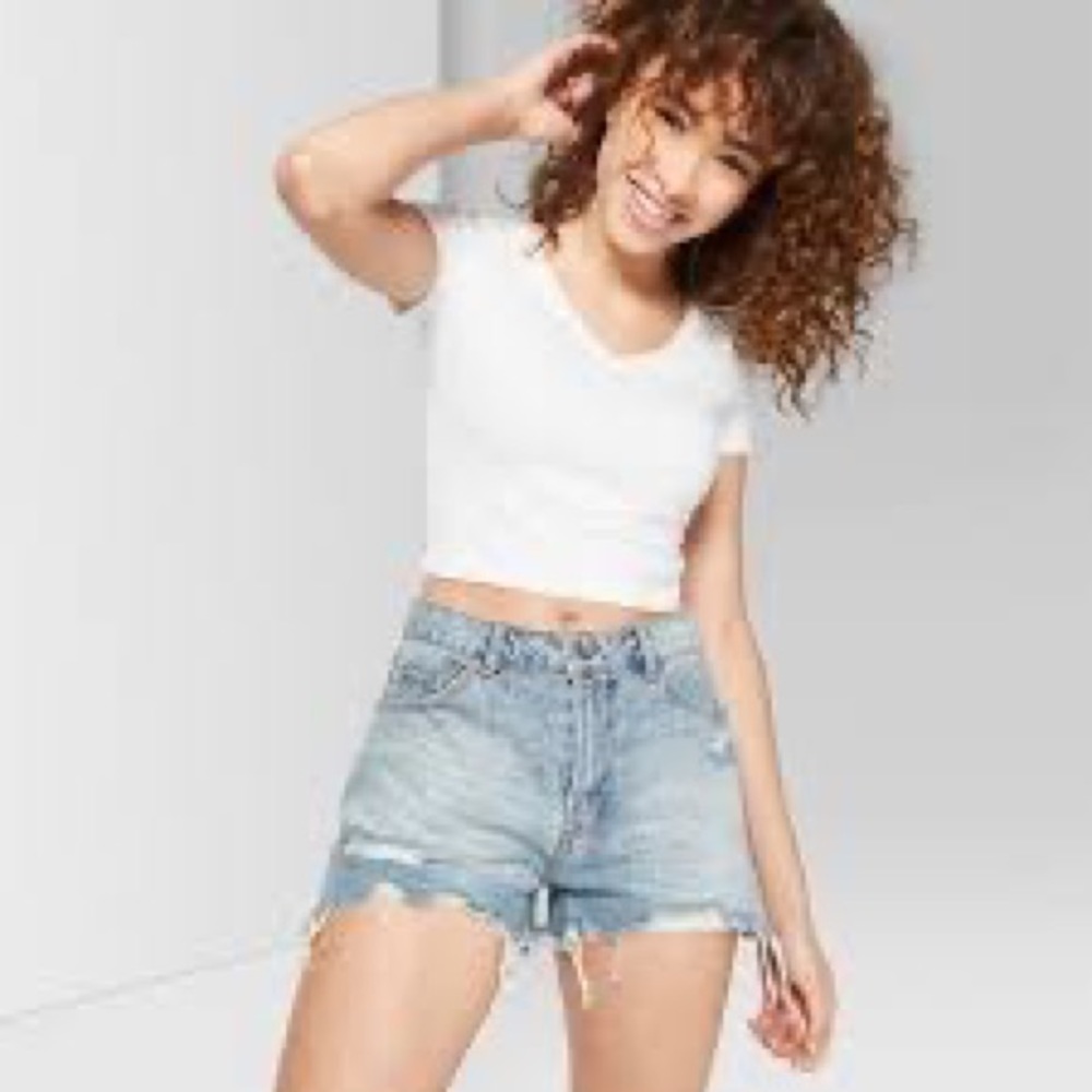 White V Neck Cropped Shirt